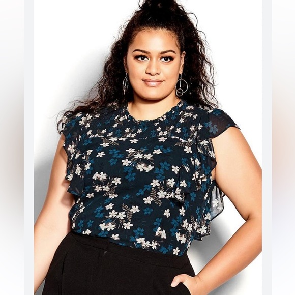 City Chic Tops - NWT City Chic Cascade Love Top- Floral Navy Blue Size XL (22)